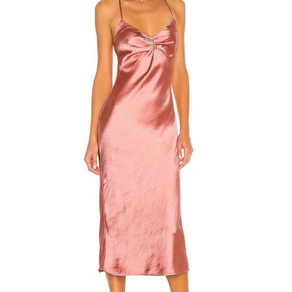 Revolve Camila Coelho Arnoldo Midi Dress Rose Halter Neck Sleeveless Size S NWT